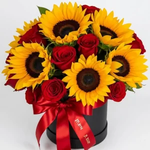 Cajita bombón girasoles y rosas