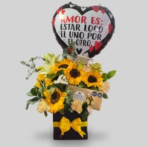 Caja girasoles y chocolates