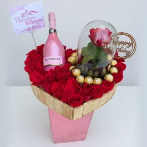 Caja luxury , rosa preservada y champaña