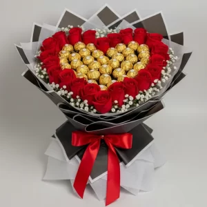 Bouquet rosas y ferreros forma de corazón luxury