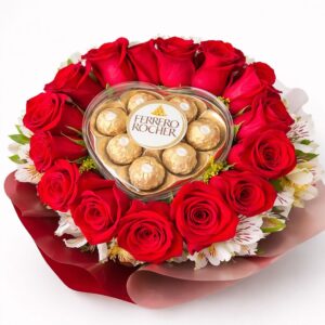 Bouquet rosas y ferreros