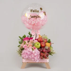 BANDEJA FLORAL CON FRUTA GLOBO BURBUJA
