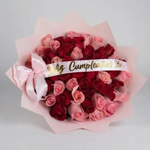 BOUQUET 60 ROSAS DOS COLORES, CINTA