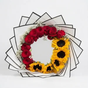 BOUQUET ESPEJO ROSAS Y GIRASOLES