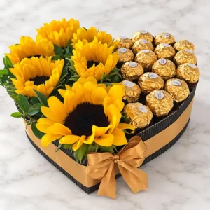 Corazón girasoles chocolates
